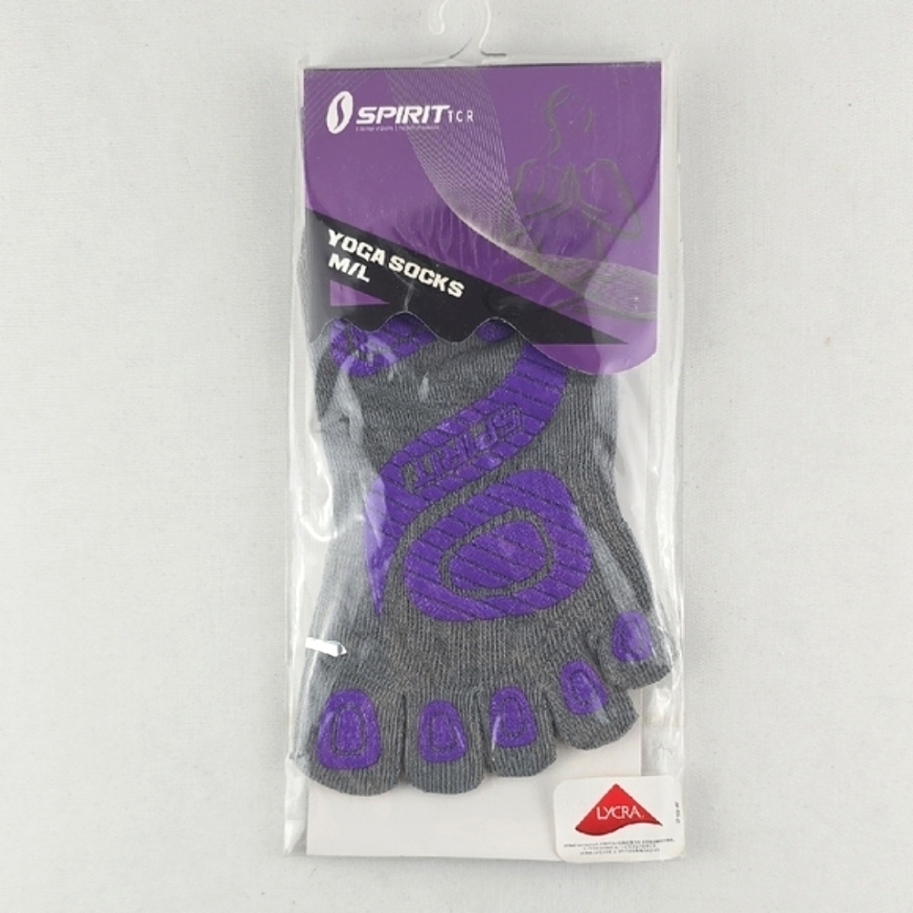 NWT Spirit Women's Yoga Socks Gray Purple Extra Traction Grip Size M/L